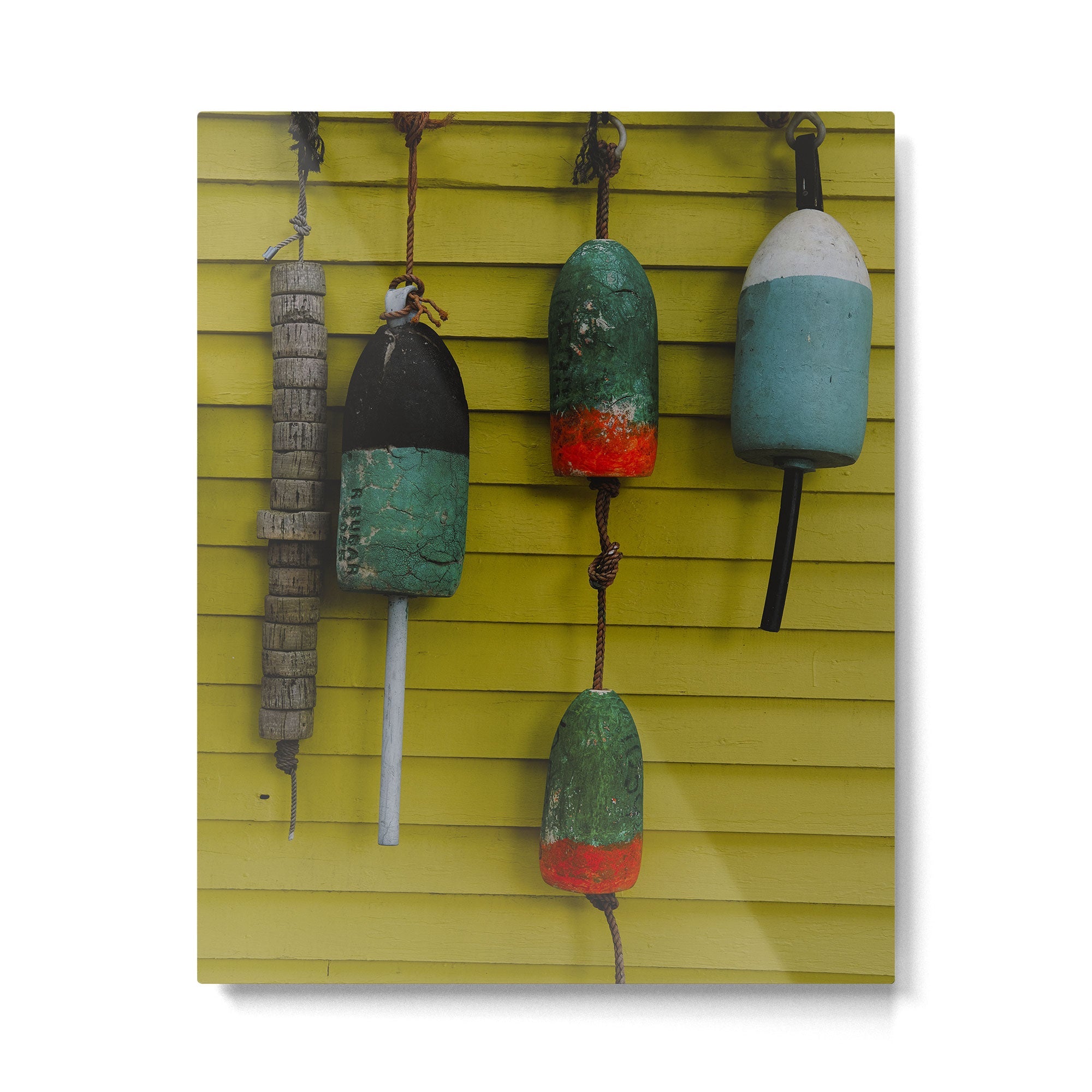 4 lobster buoys - nautical photograph ocean new england maine Metal Print