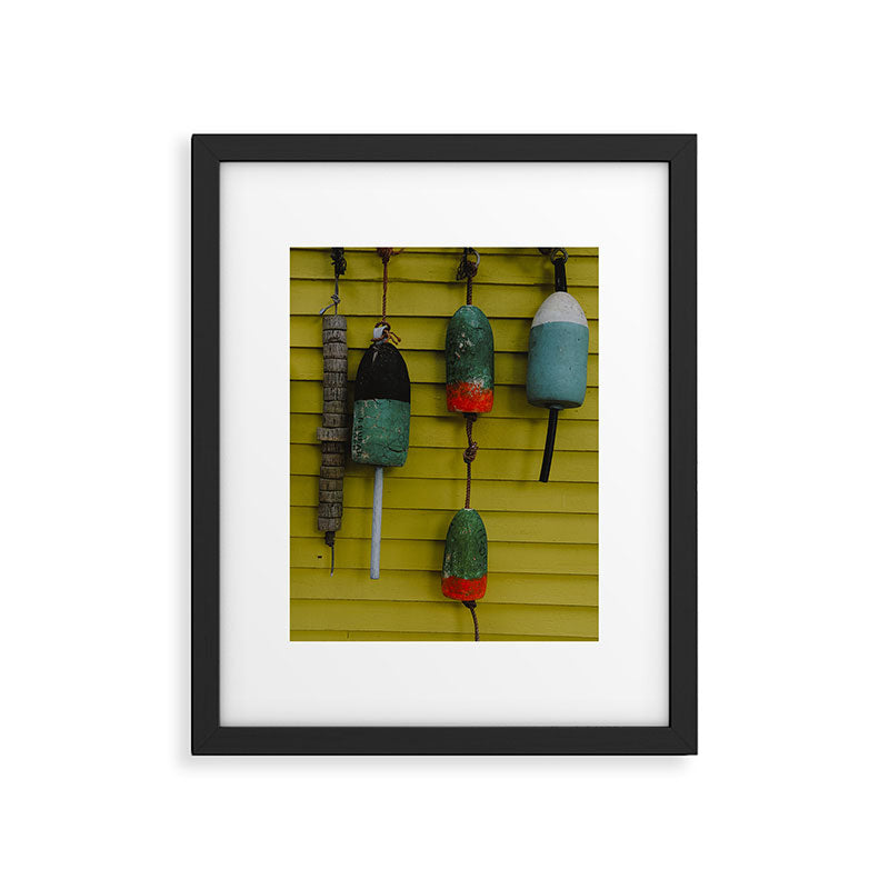4 lobster buoys - nautical photograph ocean new england maine Framed Art Print