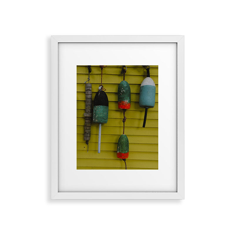 4 lobster buoys - nautical photograph ocean new england maine Framed Art Print