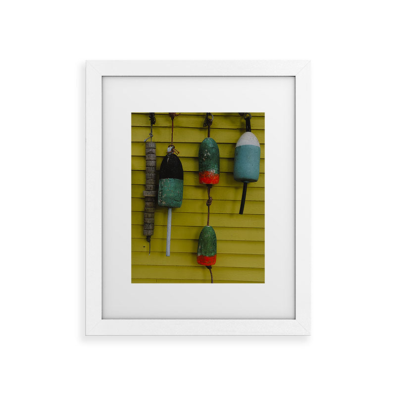 4 lobster buoys - nautical photograph ocean new england maine Framed Art Print