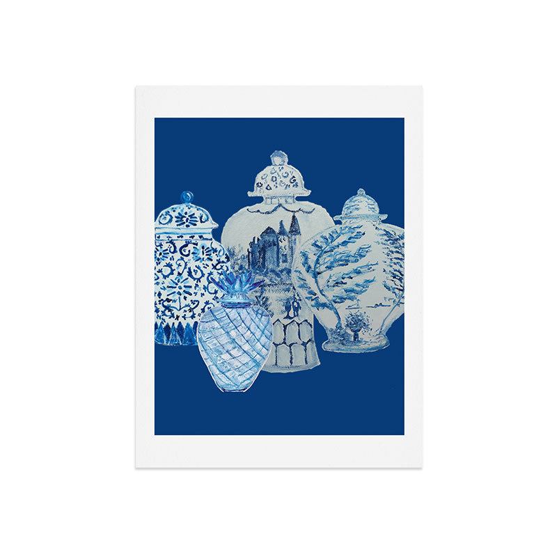 4 Four 4 Blue and White Ginger Jars  Art Print