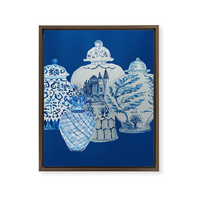 4 Four 4 Blue and White Ginger Jars  Framed Canvas Print