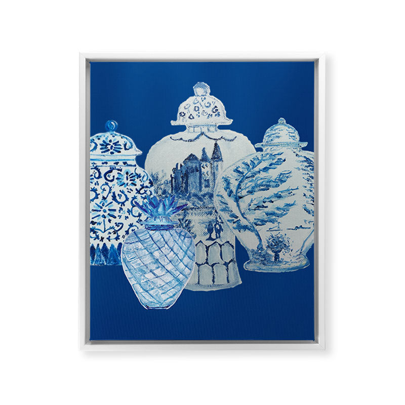 4 Four 4 Blue and White Ginger Jars  Framed Canvas Print