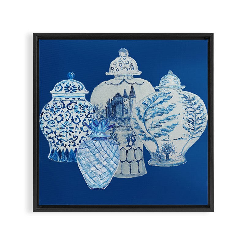4 Four 4 Blue and White Ginger Jars  Framed Canvas Print