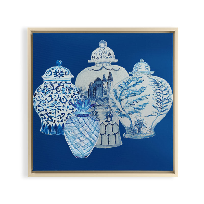 4 Four 4 Blue and White Ginger Jars  Framed Canvas Print