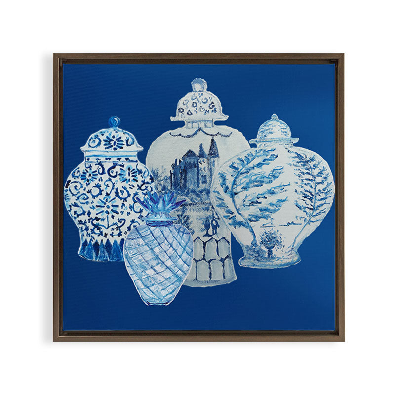 4 Four 4 Blue and White Ginger Jars  Framed Canvas Print