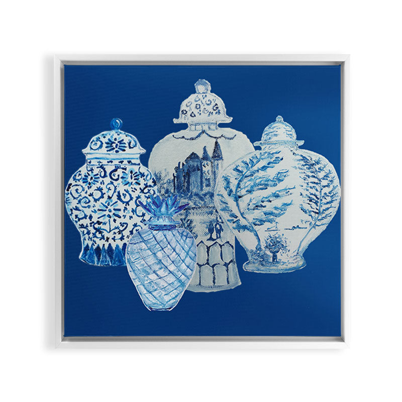 4 Four 4 Blue and White Ginger Jars  Framed Canvas Print