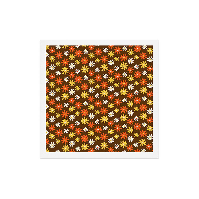 1970s flowers brown and orange Art Print