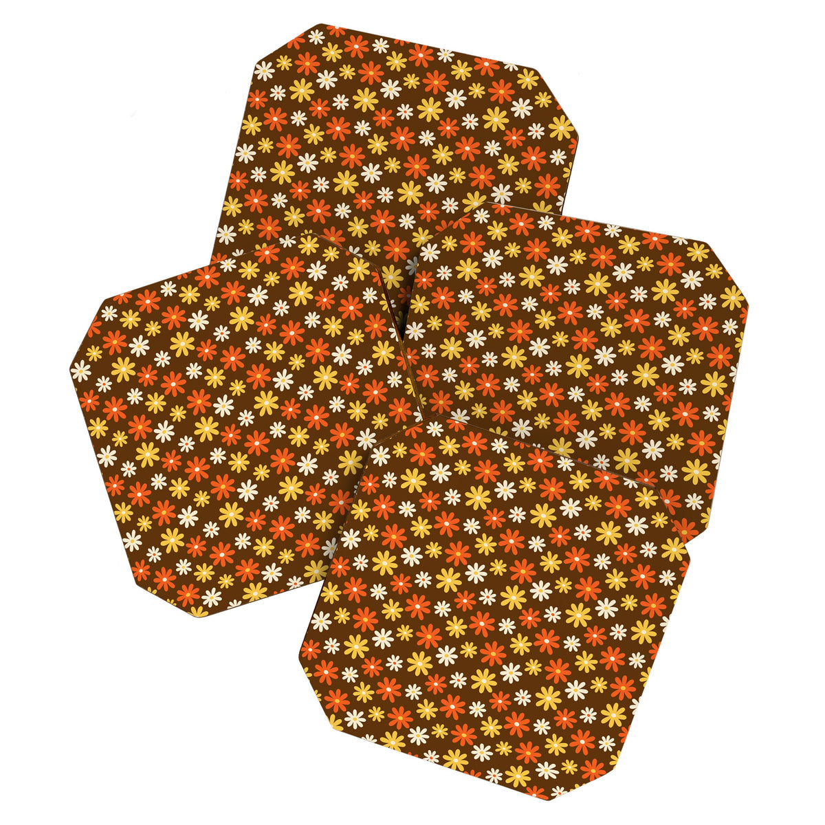 1970s flowers brown and orange Coaster