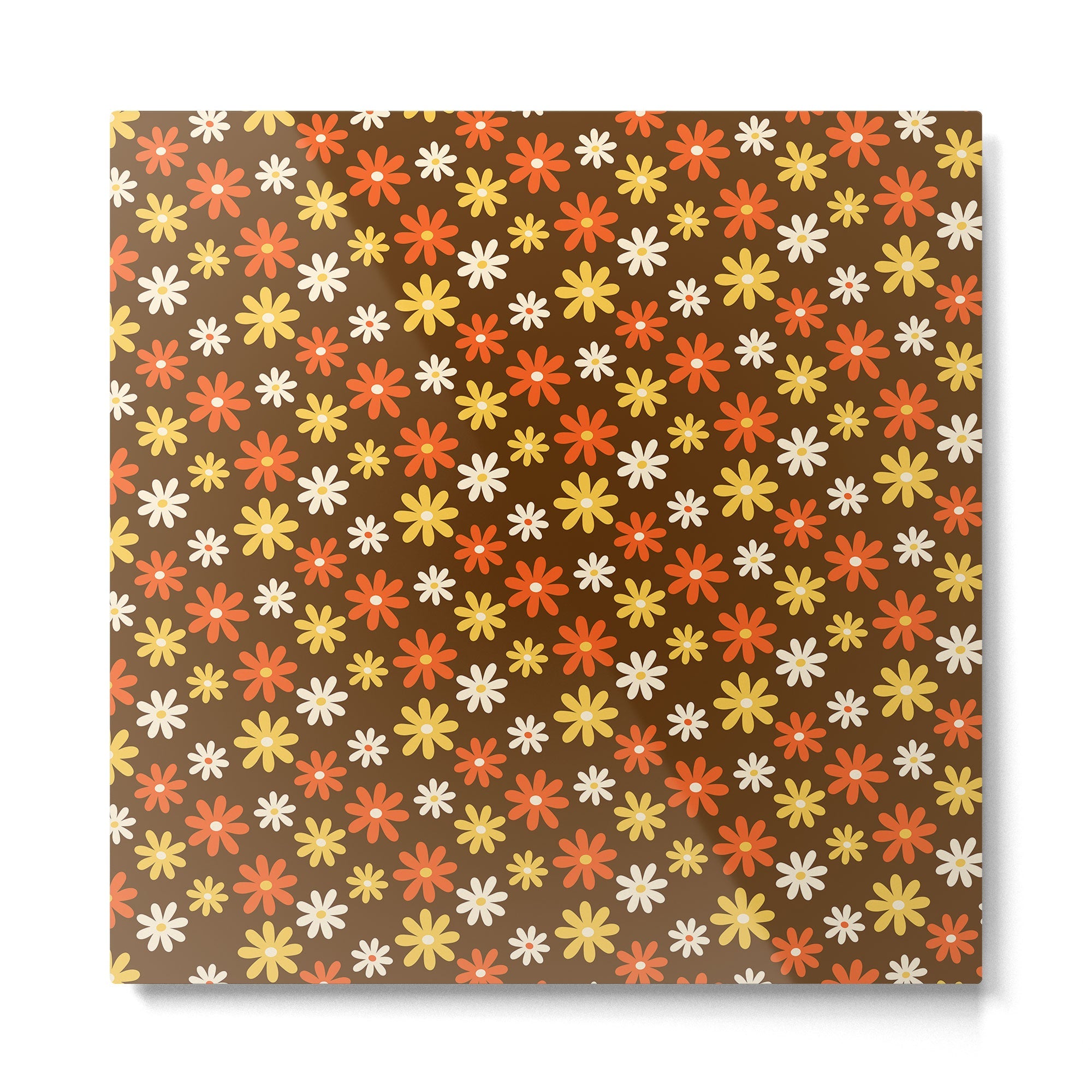 1970s flowers brown and orange Metal Print