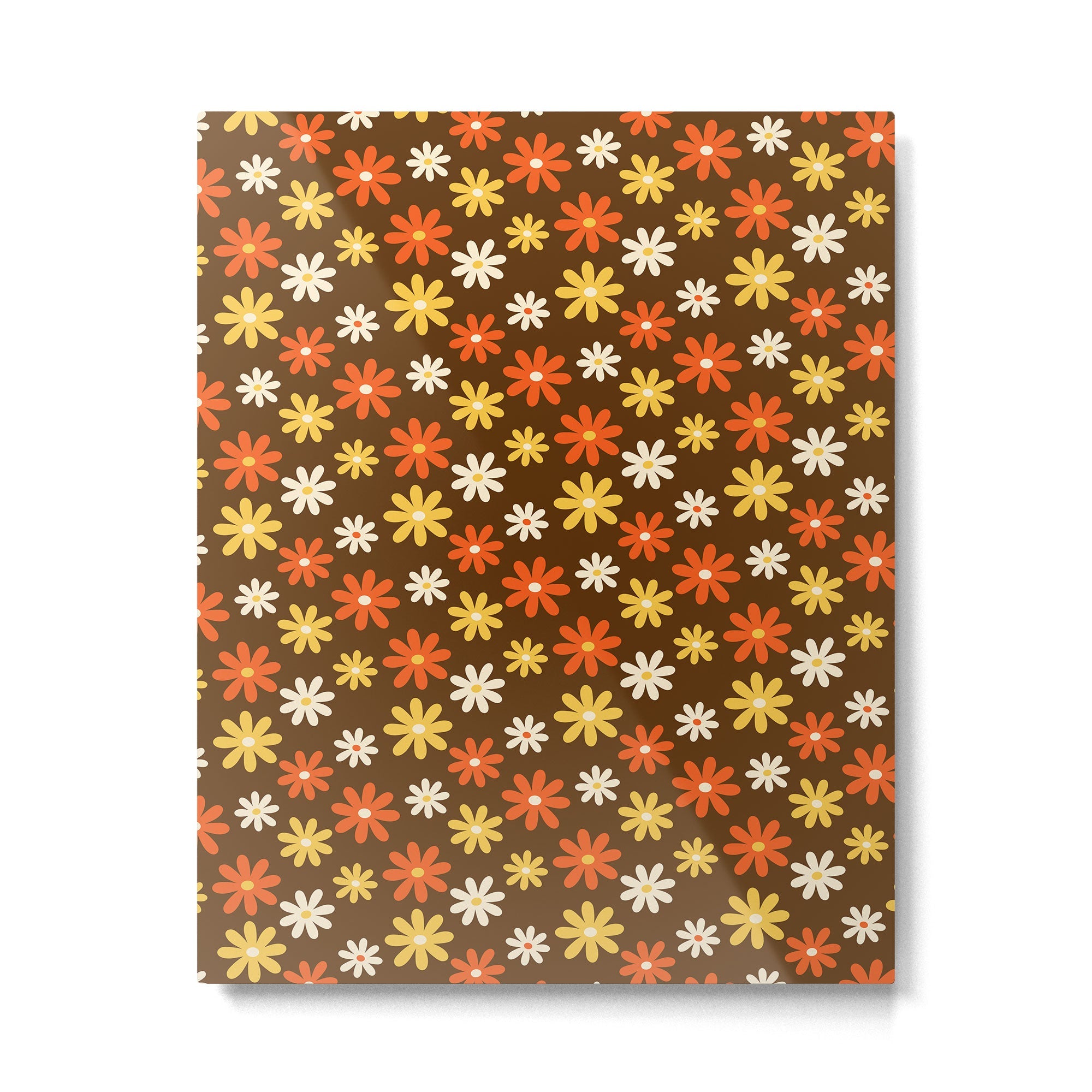 1970s flowers brown and orange Metal Print
