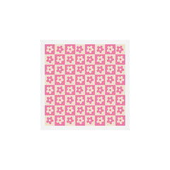 90s checkers flowers cream and pink Art Print