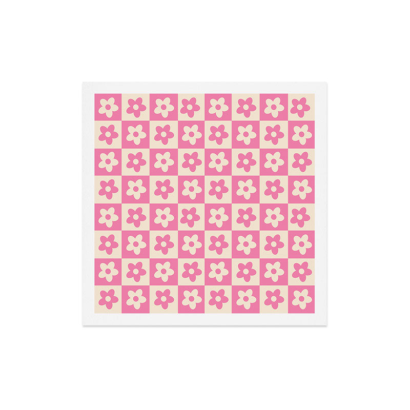 90s checkers flowers cream and pink Art Print