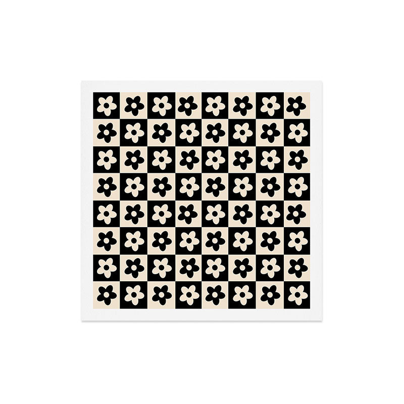 90s flowers checkers cream and black Art Print