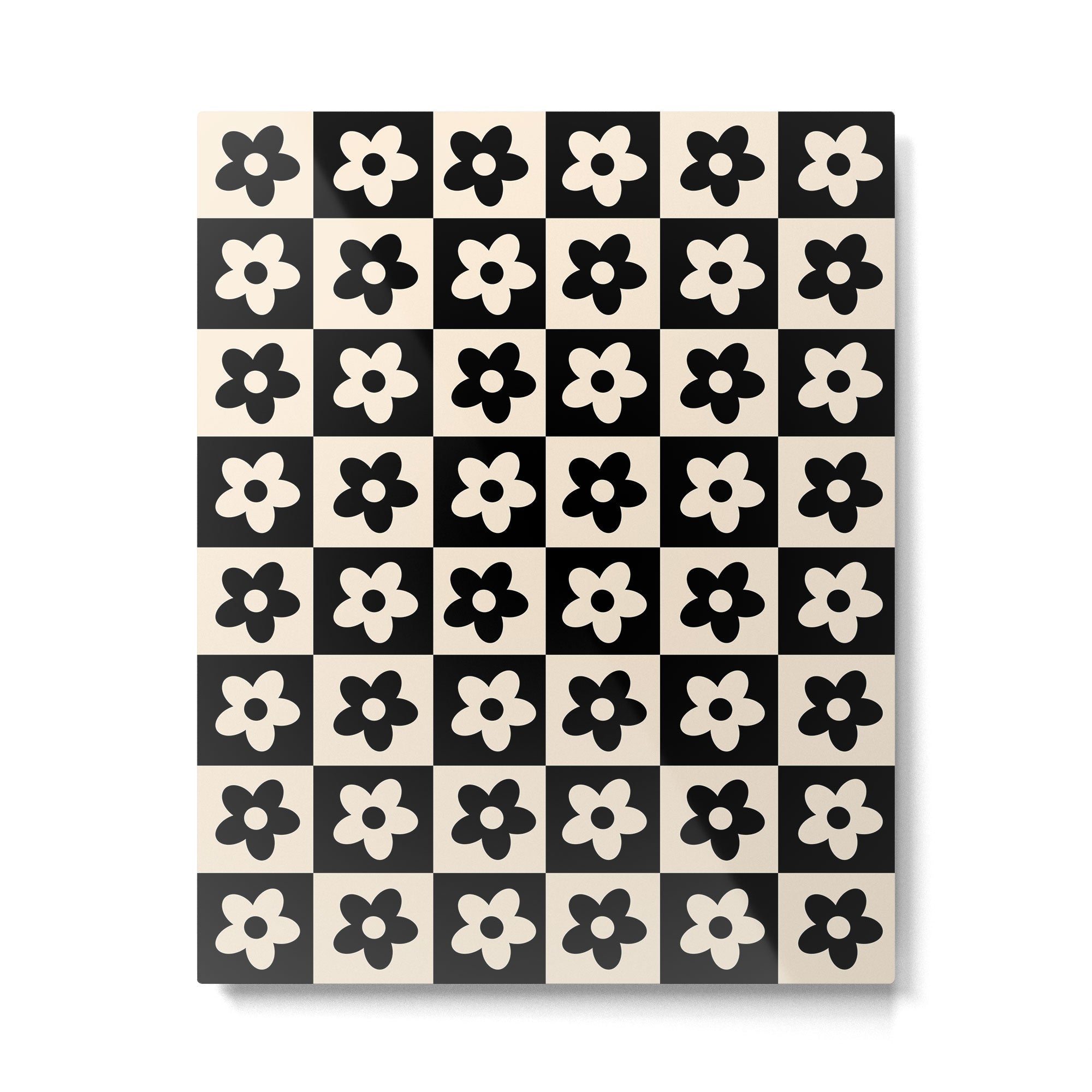 90s flowers checkers cream and black Metal Print