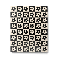 90s flowers checkers cream and black Metal Print