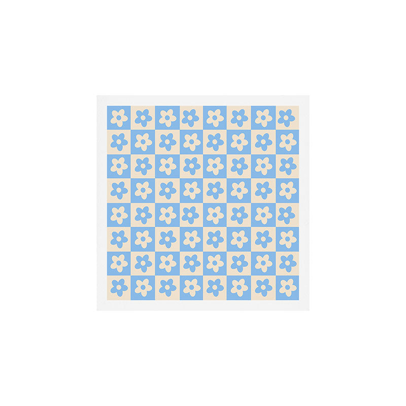 90s flowers checkers cream and blue Art Print