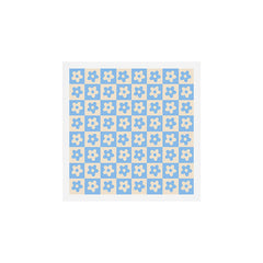 90s flowers checkers cream and blue Art Print