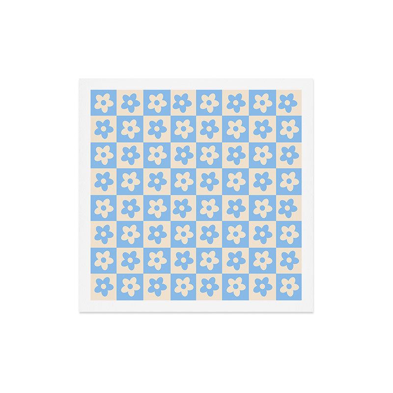 90s flowers checkers cream and blue Art Print