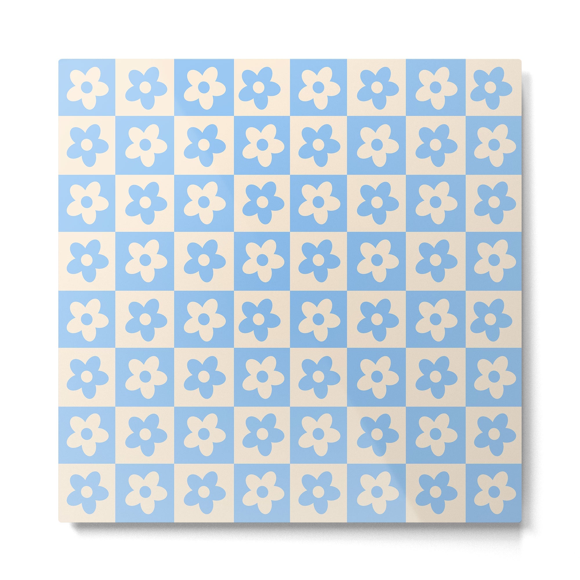 90s flowers checkers cream and blue Metal Print