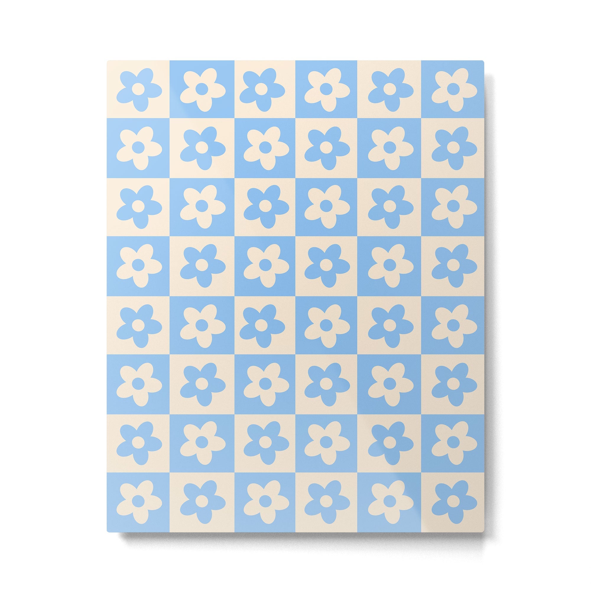 90s flowers checkers cream and blue Metal Print