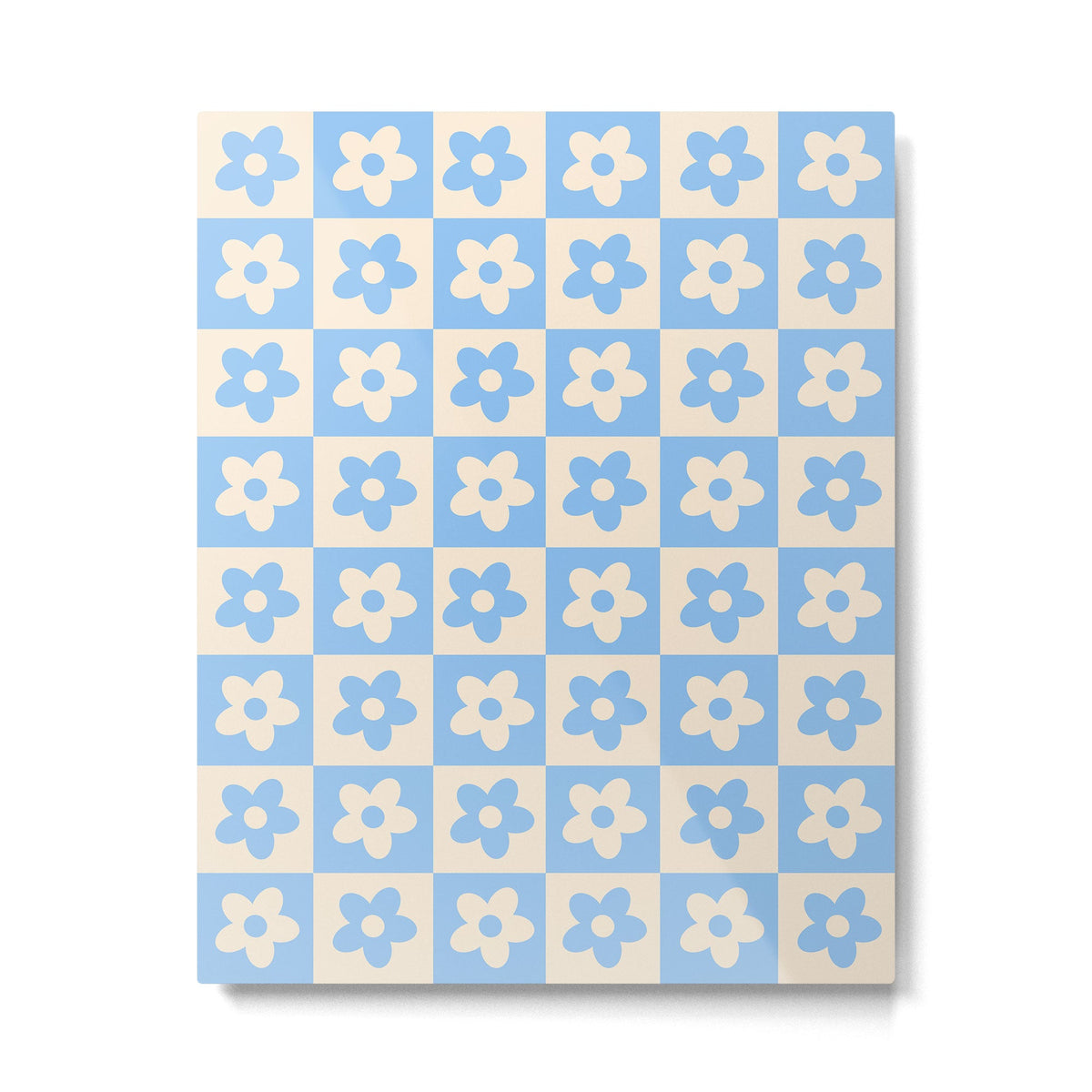 90s flowers checkers cream and blue Metal Print