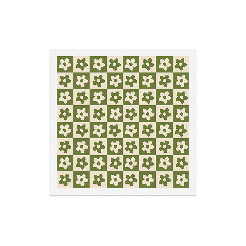 90s flowers checkers cream and green Art Print