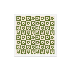 90s flowers checkers cream and green Art Print