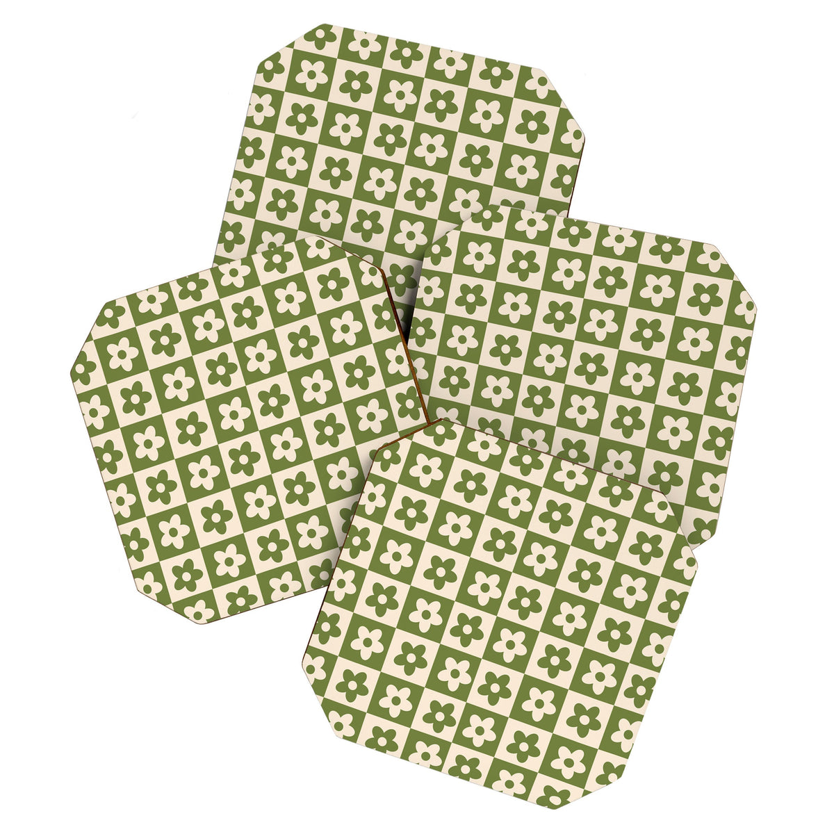 90s flowers checkers cream and green Coaster