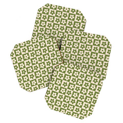 90s flowers checkers cream and green Coaster