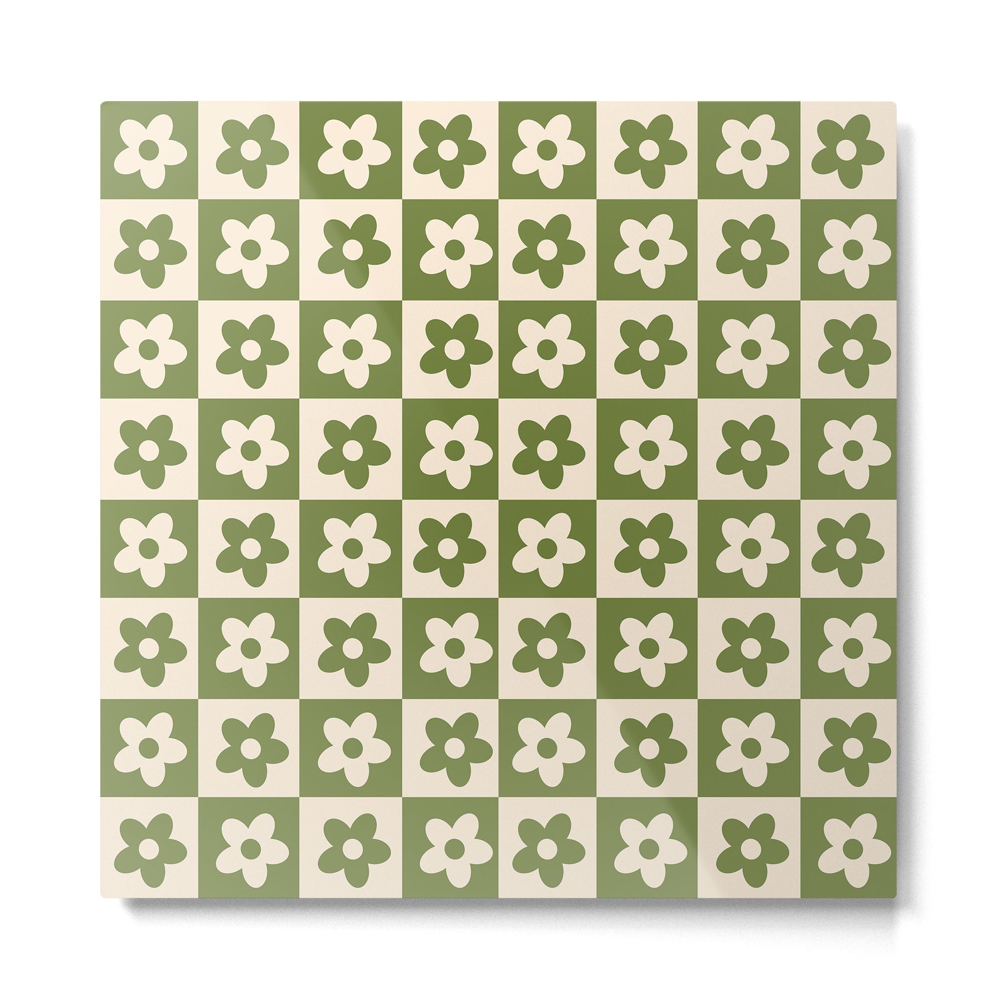 90s flowers checkers cream and green Metal Print