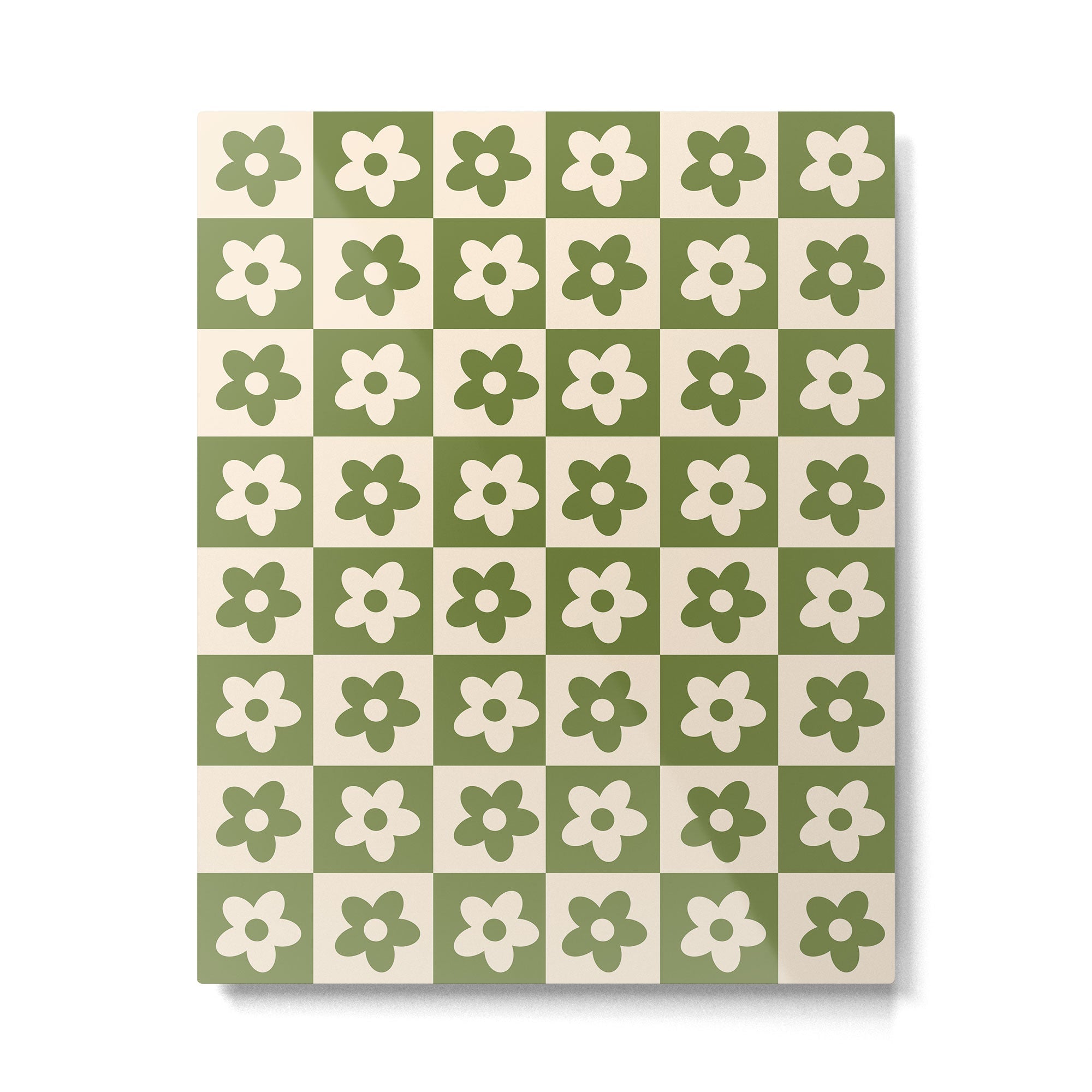90s flowers checkers cream and green Metal Print