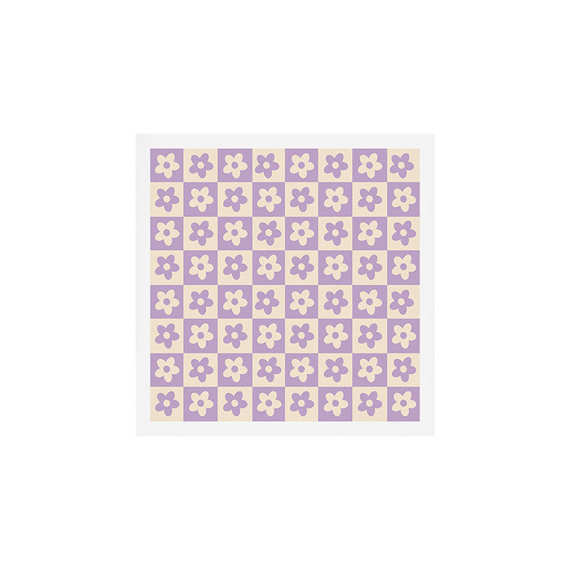 90s flowers checkers cream and lilac Art Print
