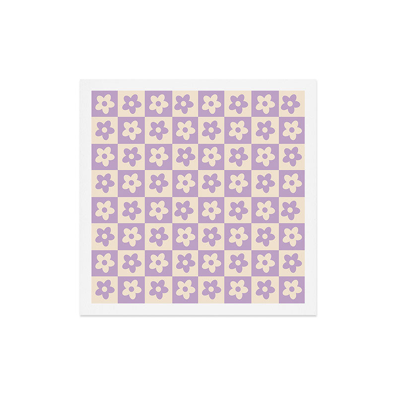 90s flowers checkers cream and lilac Art Print