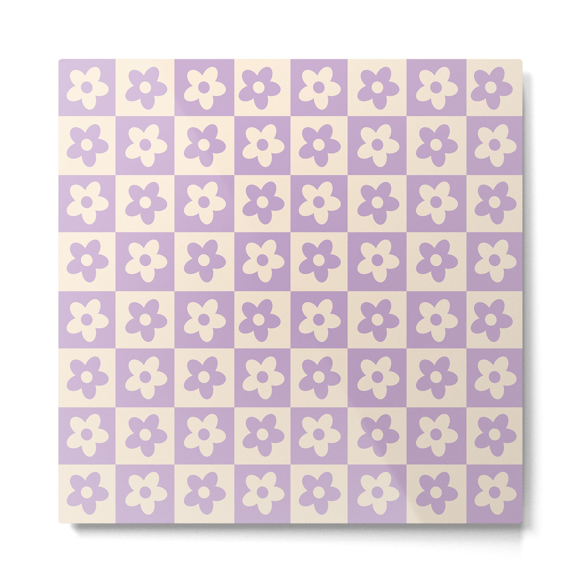 90s flowers checkers cream and lilac Metal Print