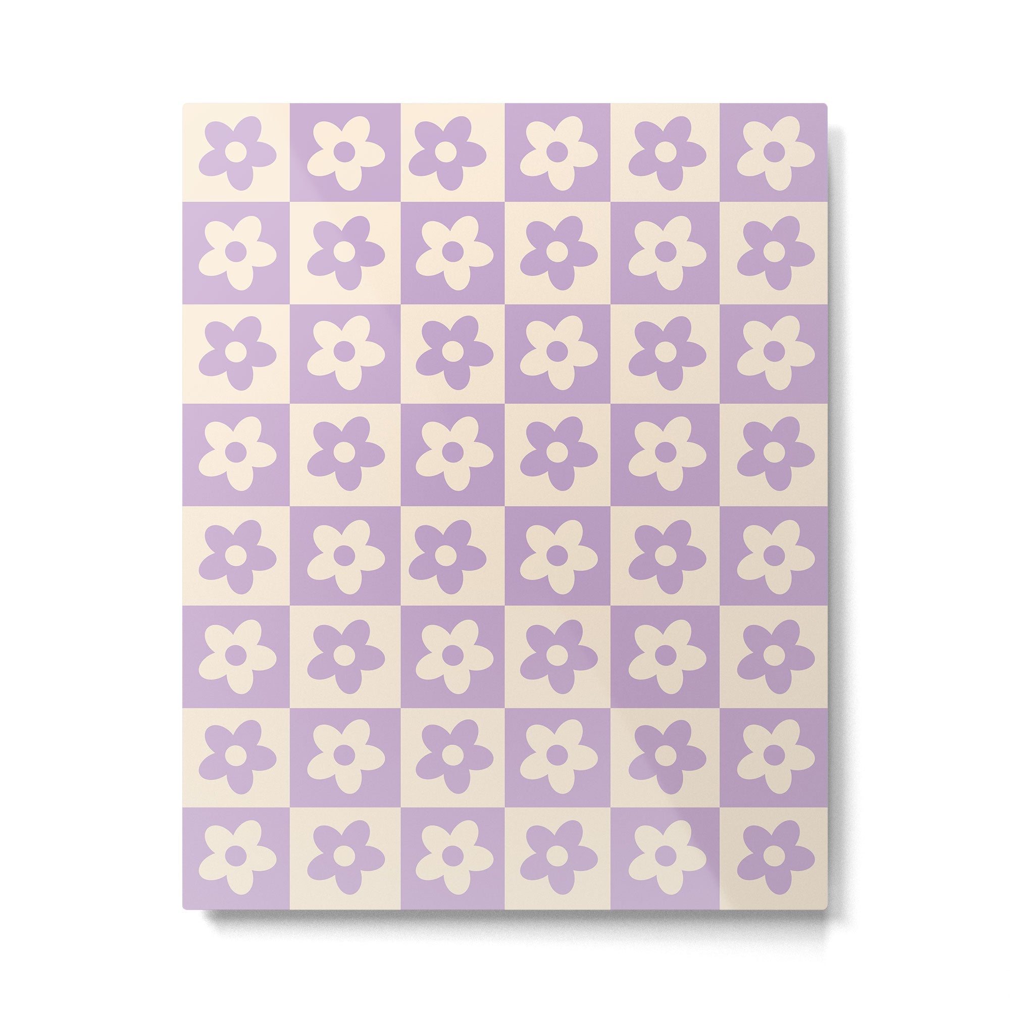 90s flowers checkers cream and lilac Metal Print