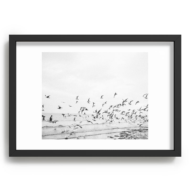 "Seagulls" | Coastal black and white photo | Film photography | Beach Framed Art Print