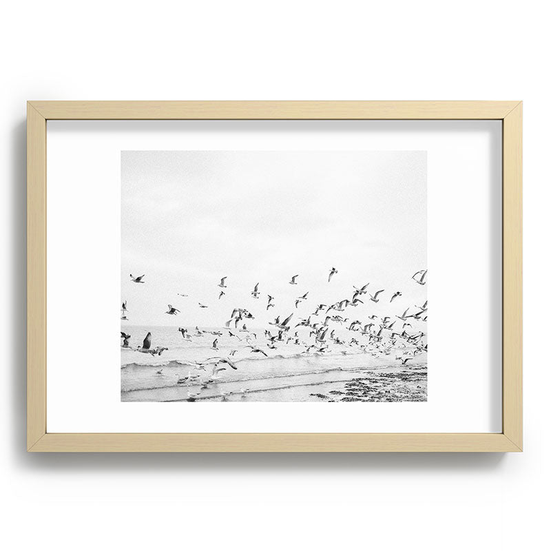 "Seagulls" | Coastal black and white photo | Film photography | Beach Framed Art Print