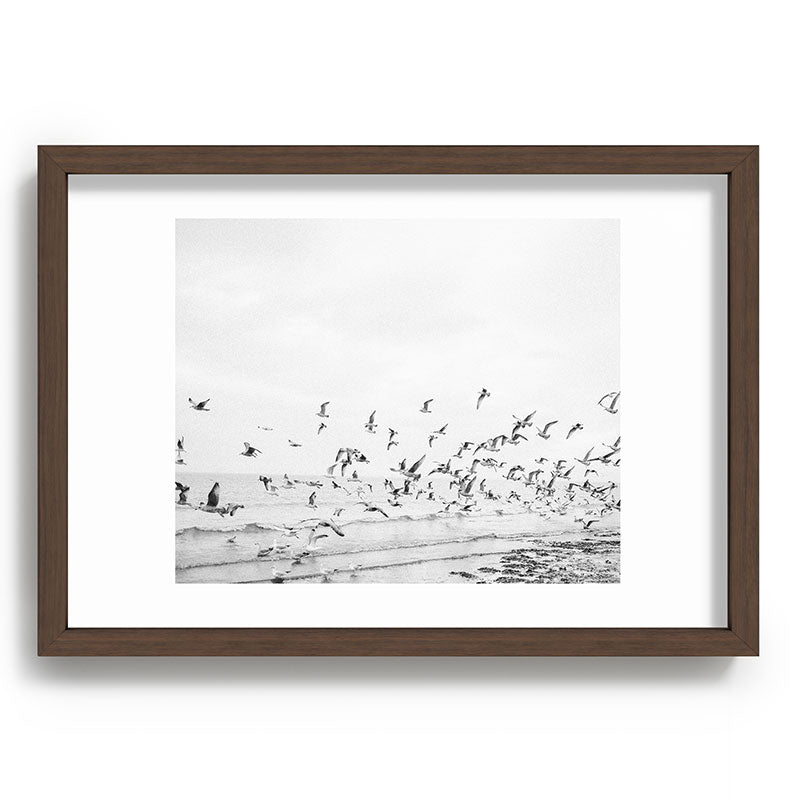 "Seagulls" | Coastal black and white photo | Film photography | Beach Framed Art Print