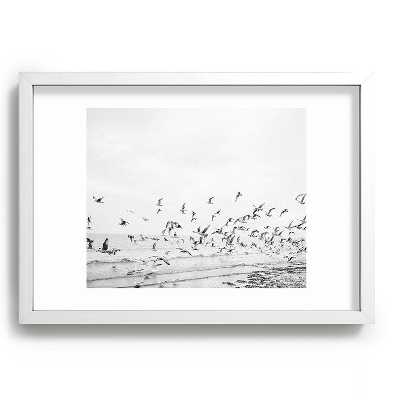 "Seagulls" | Coastal black and white photo | Film photography | Beach Framed Art Print