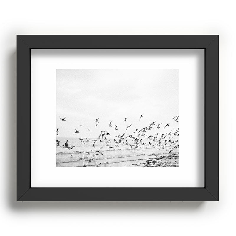 "Seagulls" | Coastal black and white photo | Film photography | Beach Framed Art Print