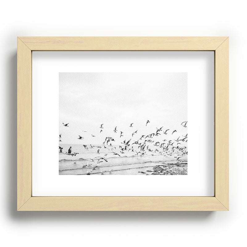 "Seagulls" | Coastal black and white photo | Film photography | Beach Framed Art Print