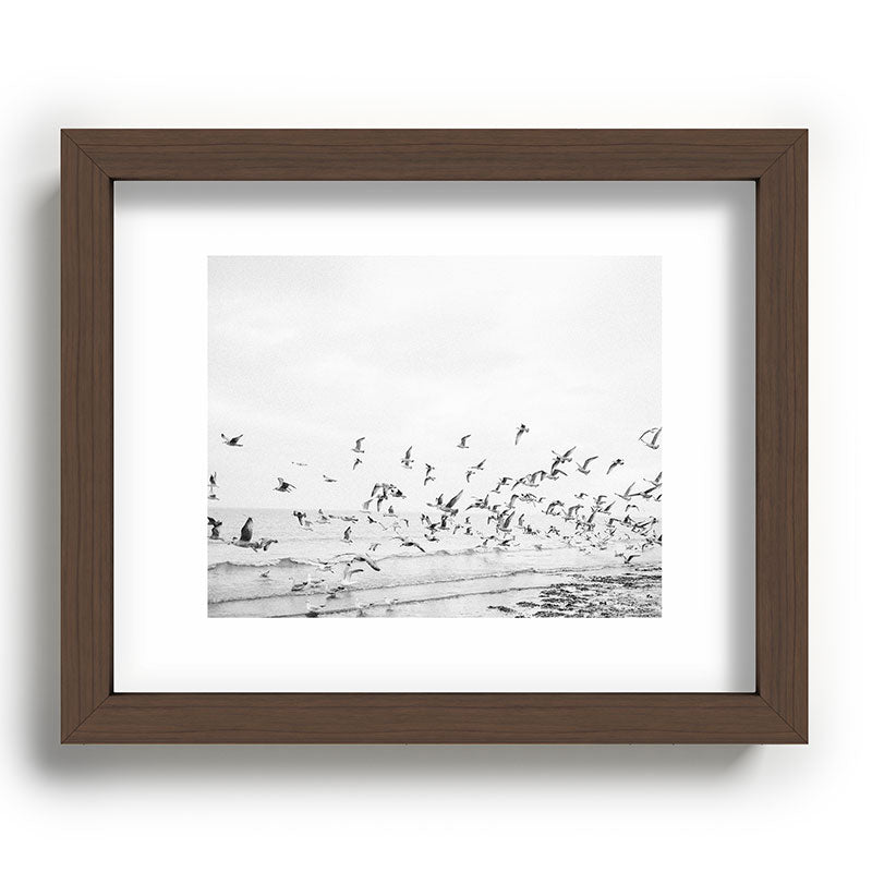 "Seagulls" | Coastal black and white photo | Film photography | Beach Framed Art Print