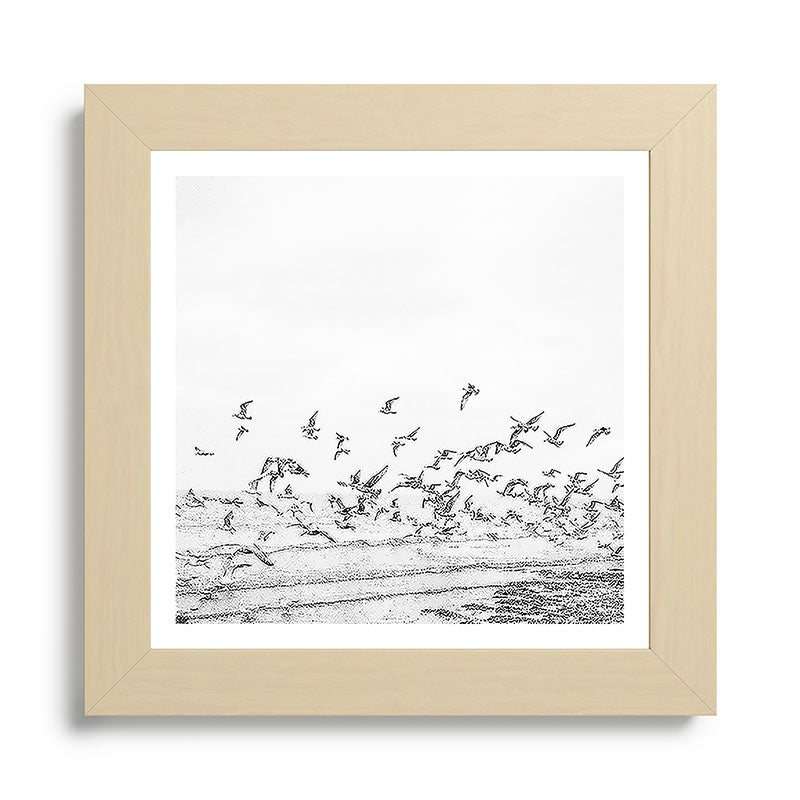 "Seagulls" | Coastal black and white photo | Film photography | Beach - square Framed Art Print