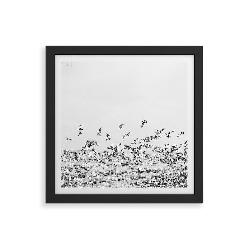 "Seagulls" | Coastal black and white photo | Film photography | Beach - square Framed Art Print