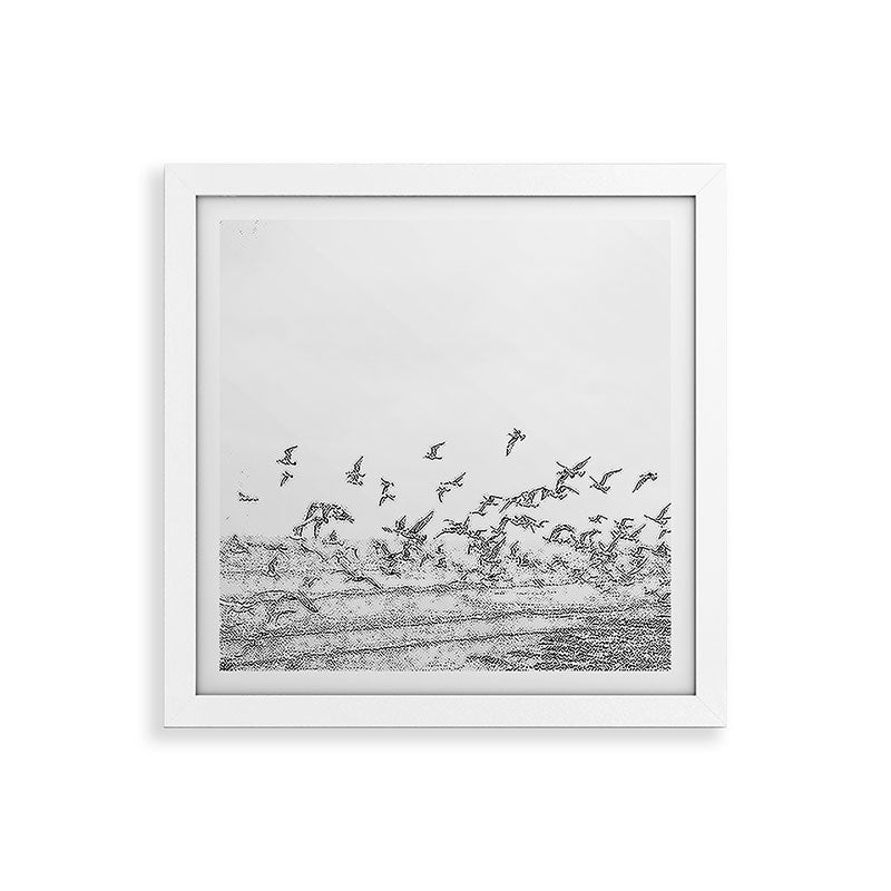 "Seagulls" | Coastal black and white photo | Film photography | Beach - square Framed Art Print