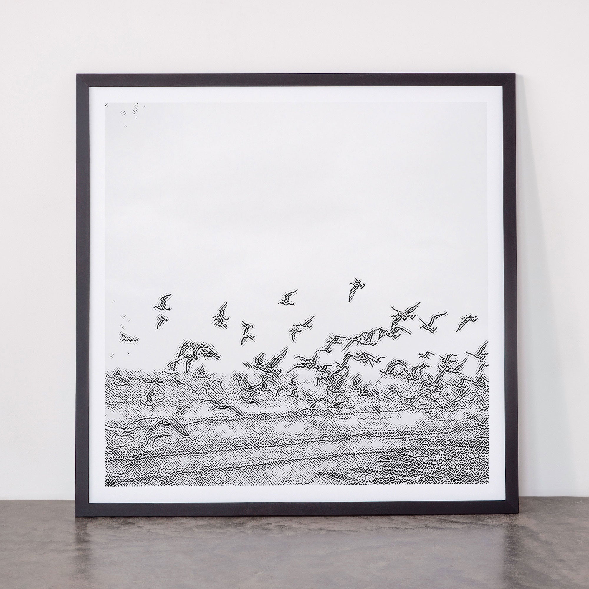 "Seagulls" | Coastal black and white photo | Film photography | Beach - square Framed Art Print