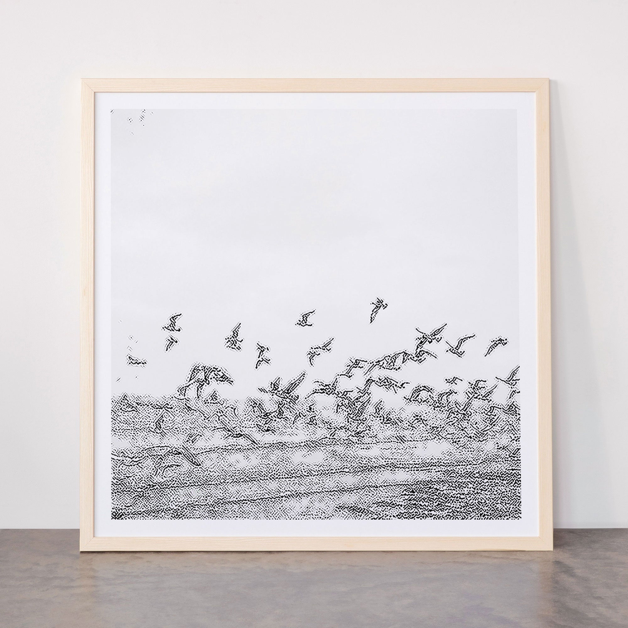 "Seagulls" | Coastal black and white photo | Film photography | Beach - square Framed Art Print