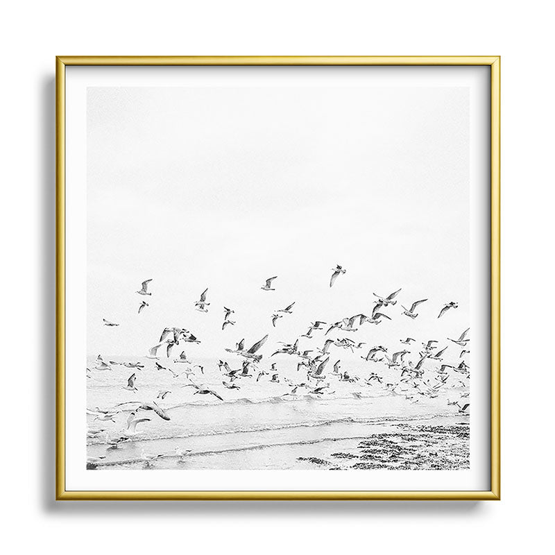 "Seagulls" | Coastal black and white photo | Film photography | Beach - square Framed Art Print