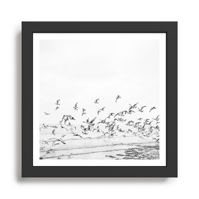 "Seagulls" | Coastal black and white photo | Film photography | Beach - square Framed Art Print